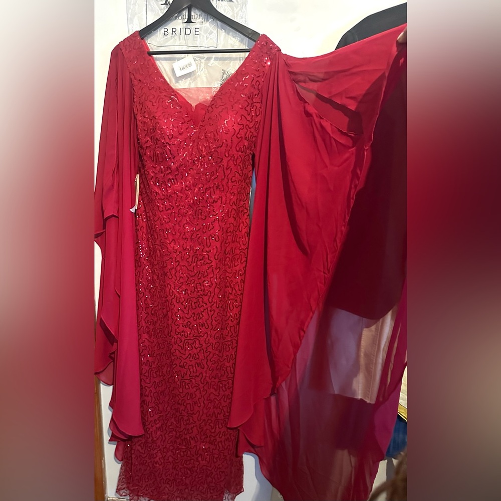 NWT Lan Ting Red Sequin Maxi Dress sheer sleeves 16 plus Valentines Day 🔥